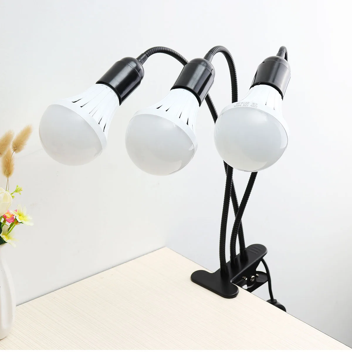  Flexible Plant Growth Light Base Stand 3 Heads Clip-On Desk Light E27 Bulb Stand Holder Kids Study 