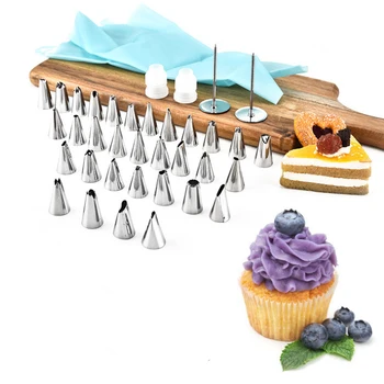 

BEEMSK 36PCS/SET baking cake tools stainless steel decoration mouth plus silicone EVA flower bag with decoration nail spot