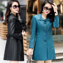 Весенняя и осенняя Длинная женская куртка из искусственной кожи для женщин среднего возраста большого размера тонкое кожаное пальто TB18907