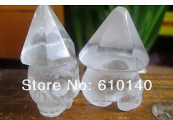 

2NATURAL WHITE Quartz Crystal Carved Wand/Point Skull Healing 0048YY