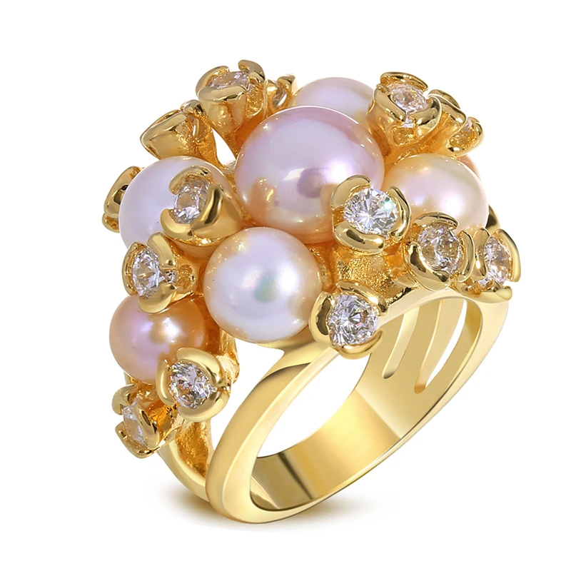 Engagement Rings Latest Deluxe 18K Gold Plated Pearl Ring for Women AAA+ Cubic Zirconia Rings ...