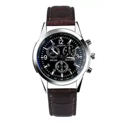 2018 Для мужчин часы лучший бренд класса люкс Искусственная кожа группа Женева Кварцевые часы Повседневное мужчины Бизнес часы Relogio челнока
