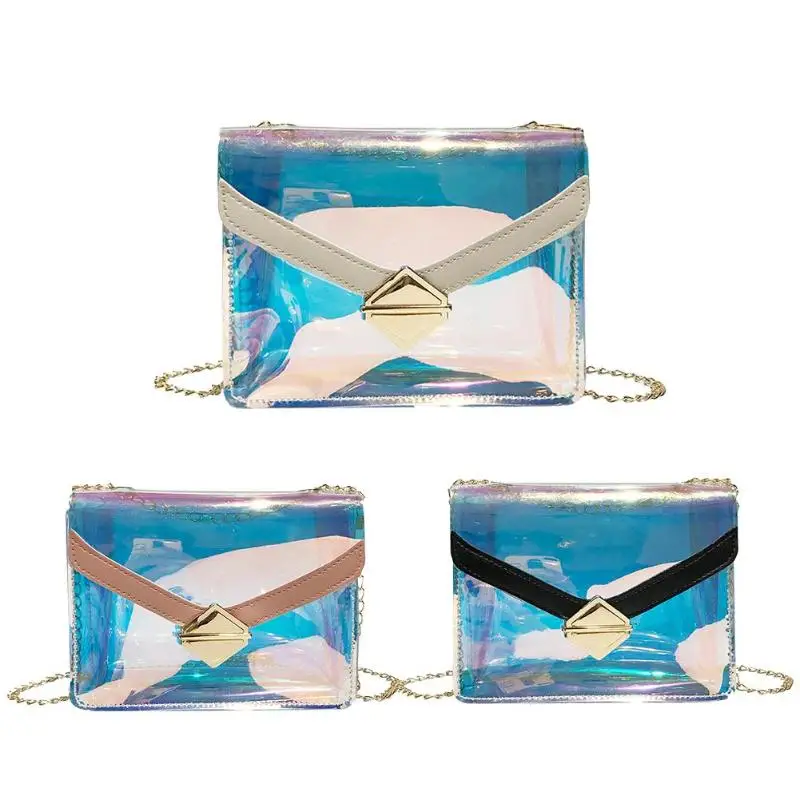 

Crossbody Bags for Women Laser Transparent Chain Shoulder Handbags Women Flap Crossbody Bags PVC Waterproof Beach Bag