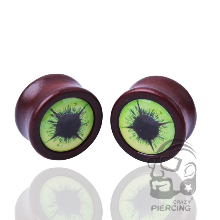 1 Pair Organic Body Jewelry Green Eye Double Flare Ear Plug Wood 1 Pair Organic Body Jewelry Green Eye Double Flare Ear Plug Wood Gauge Tunnel Flesh Expander Piercing In From Accessories On