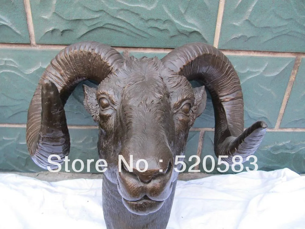 

free Weat Art pure bronze carved carvings sheep head Art Deco figurine statue fast