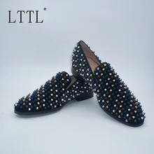 Британский стиль, смешанные цвета для мужчин, обувь с заклепками, модные замшевые мужские лоферы ручной работы, мужские вечерние Лоферы без застежки, обувь для выпускного вечера