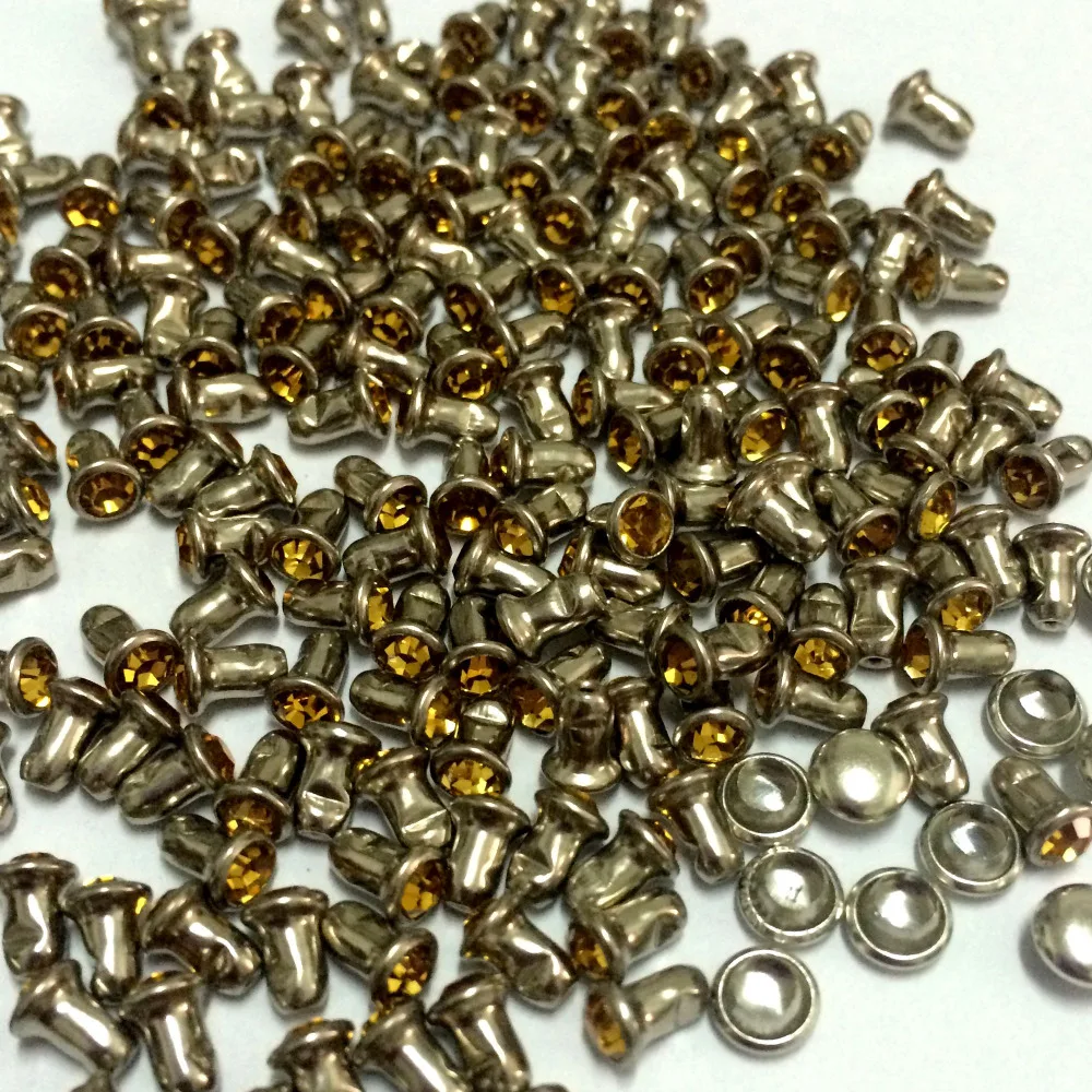 Hot Sell DIY100PCS 4mm CZ++ Hardware Dark Amber Gold Crystal Rivets