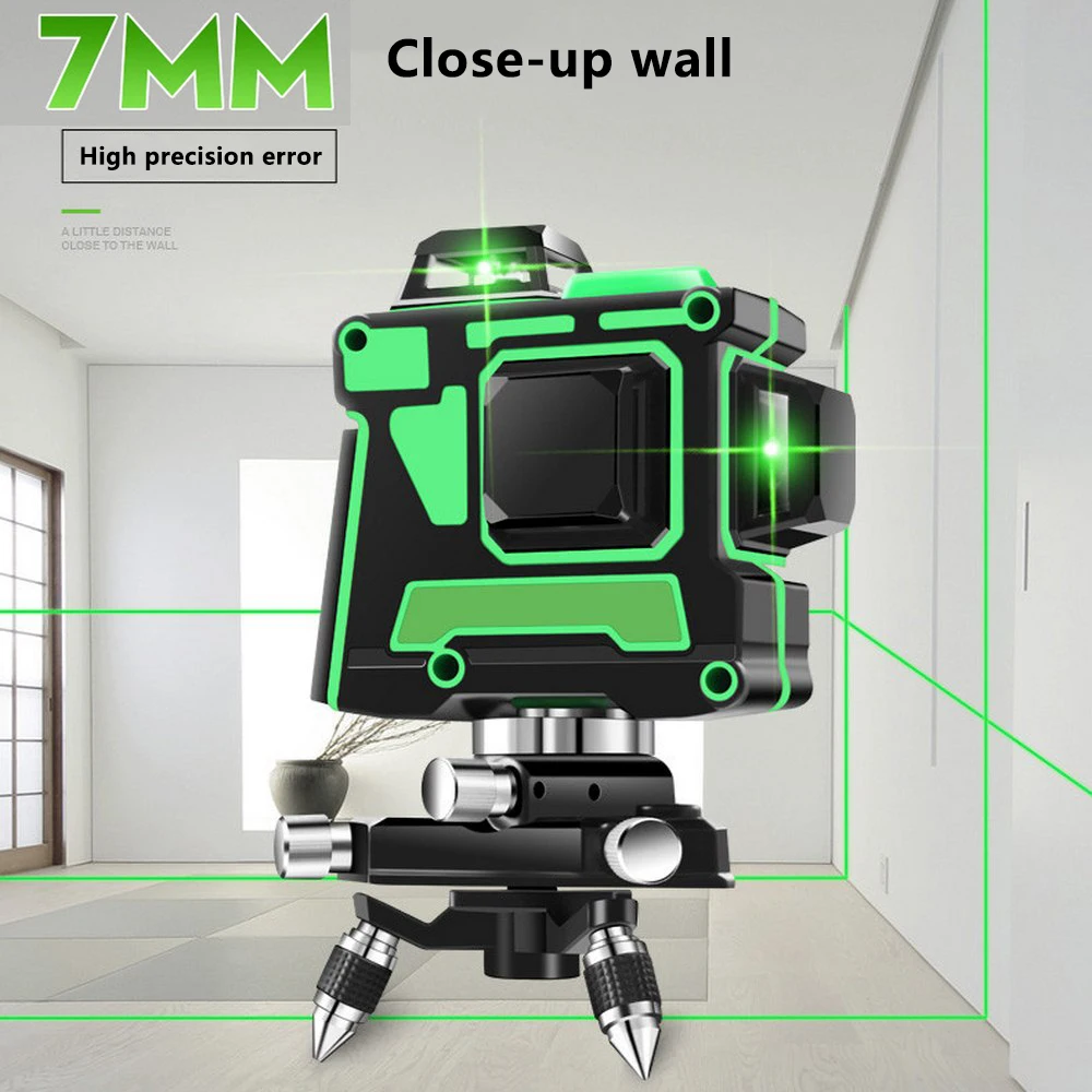 3D 12 Lines Green Laser Level with Wall Bracket 360 Degree Adjust Base Laser Beam Line Horizontal Vertical Cross Laser Lines