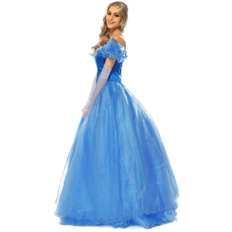 Голубое платье Золушки для взрослых; платье принцессы для женщин; маскарадный костюм на Хэллоуин; красивые женские вечерние платья