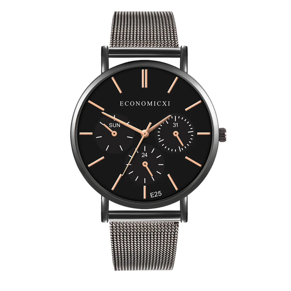 Мужские модные часы reloj hombre, простые часы из нержавеющей стали с тремя глазами, маленький циферблат, мужские кварцевые часы - Цвет: as show