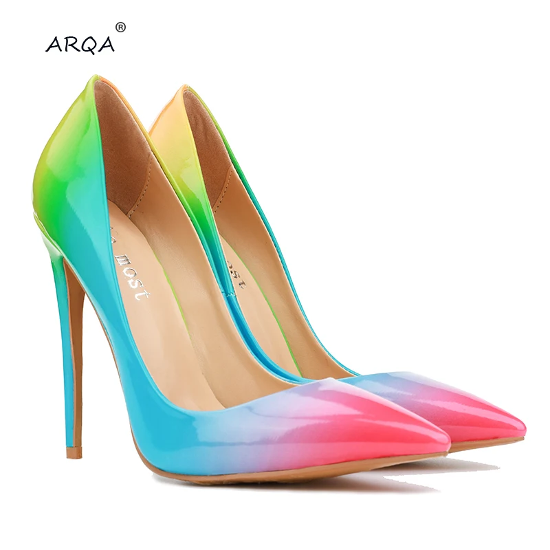 

2019 new listing pointed high-heeled with rainbow color fashion Europe and the United States single shoes high heels Women Pupms