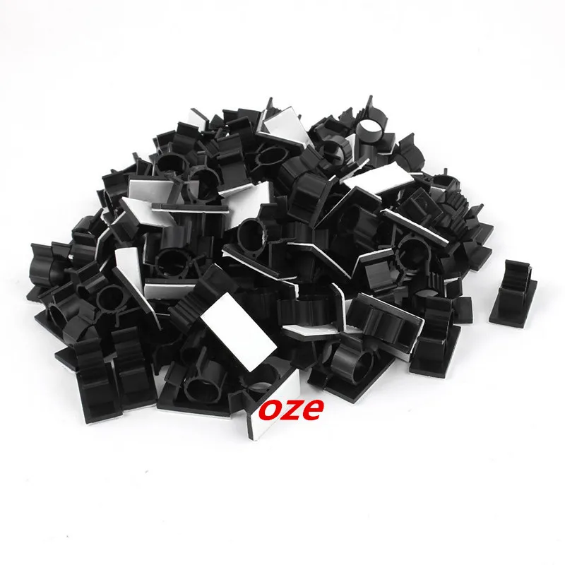 100Pcs Self Adhesive Adjustable Wire Cable Ties Clamp Sticker Clips Black 15.4mmclips black