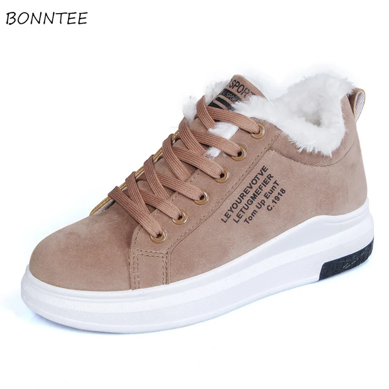 

Boots Women Casual Simple Warm Flat Lace-up Shoes Fashion Plush Students Cotton Sneakers Womens Non-slip Australia Snow Booties