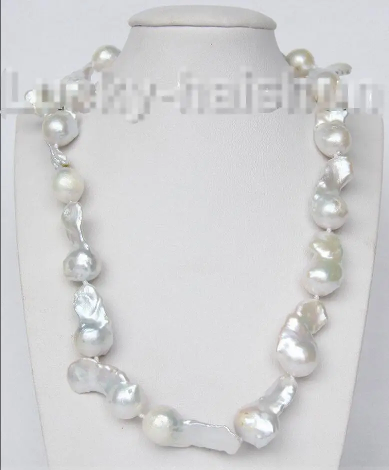 

Hot sale new Style >>>>>luster 18" 35mm white Reborn keshi pearls necklace 925 silver clasp j9368
