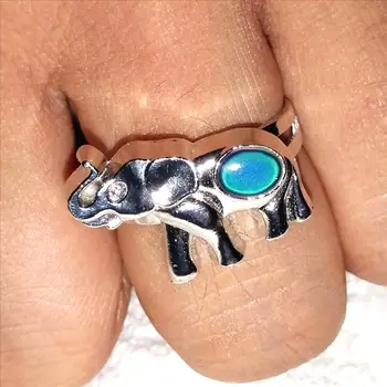 

cute elephant mood ring flat enamel creative couple temperature change color ring adjustable ring wholesale