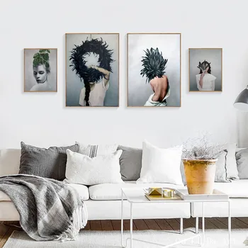 

no frame modern abstract feather nude art girl canvas printings oil painting printed on canvas wall art decoration picture