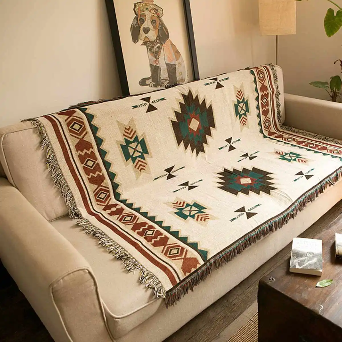 Вязаный диван в этническом стиле, одеяло с геометрическим рисунком, ковер для гостиной, спальни, покрывало, скатерть, гобелен
