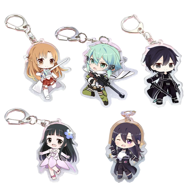 Anime Keychain Sword Art Online Figure Llavero Kirito Asuna Yuuki Yui Sinon Cosplay Acrylic Pendants Keyrings Key Holder Gift