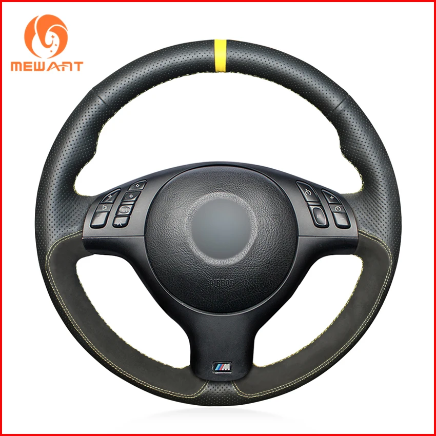 

MEWANT Black Genuine Leather Suede Car Steering Wheel Cover for BMW E46 E39 330i 540i 525i 530i 330Ci M3 2001-2003 Accessories