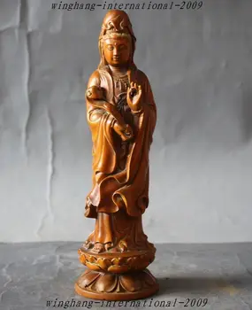 

Christmas chinese Buddhism Old Boxwood hand carved Ruyi Kwan-Yin GuanYin Quan yin statue Halloween