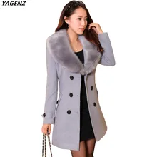 Зимнее шерстяное пальто Для женщин, новая мода большой меховой воротник шерстяное пальто ветровка плюс Размеры 5XL женский одноцветное пальто yagenz