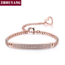 ZHOUYANG браслет для женщин Cooper Micro Pave кубический цирконий коробка цепь розовое золото цвет модные украшения Рождественский подарок ZYH172