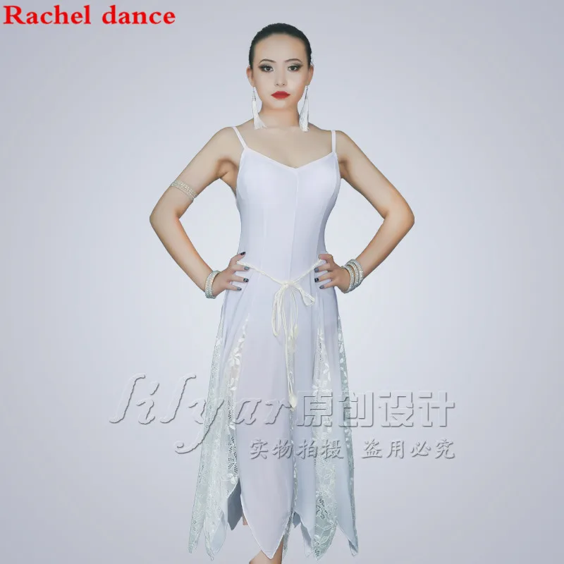 Luxe Latin Wit kant mouwloze Dans Rok Lady Stage Latin Kostuum Hoge Kwaliteit vrouwen Pailletten Samba Dansen Slijtage Luxe Latin Wit kant mouwloze Dans Rok Lady Stage Latin Kostuum Hoge Kwaliteit vrouwen Pailletten Samba Dansen Slijtage