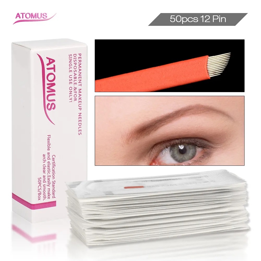 

Laminas Para Tebori Tebore 12 Pin Aguja Microblading Ceja Agujas Blades Tatto Needles Semi Permanent Tattoo Eyebrow 50pcs Blades