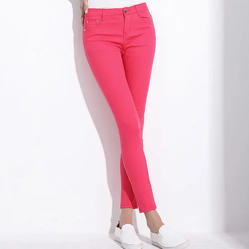 Обтягивающие женские брюки карамельного цвета, брюки-карандаш, весна-осень, Стрейчевые брюки цвета хаки для женщин, облегающие Женские джинсовые брюки - Цвет: Peach Red