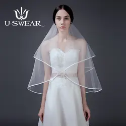 U-SWEAR Новое поступление 2018 года белый для женщин фаты два слоя с вуаль-гребень локоть ленточный Край Свадебные аксессуары