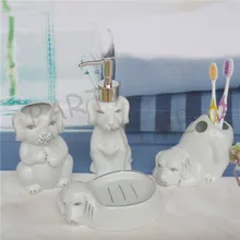 Ceramic animal shape bathroom set, dog shape lotion bottle, soap holder