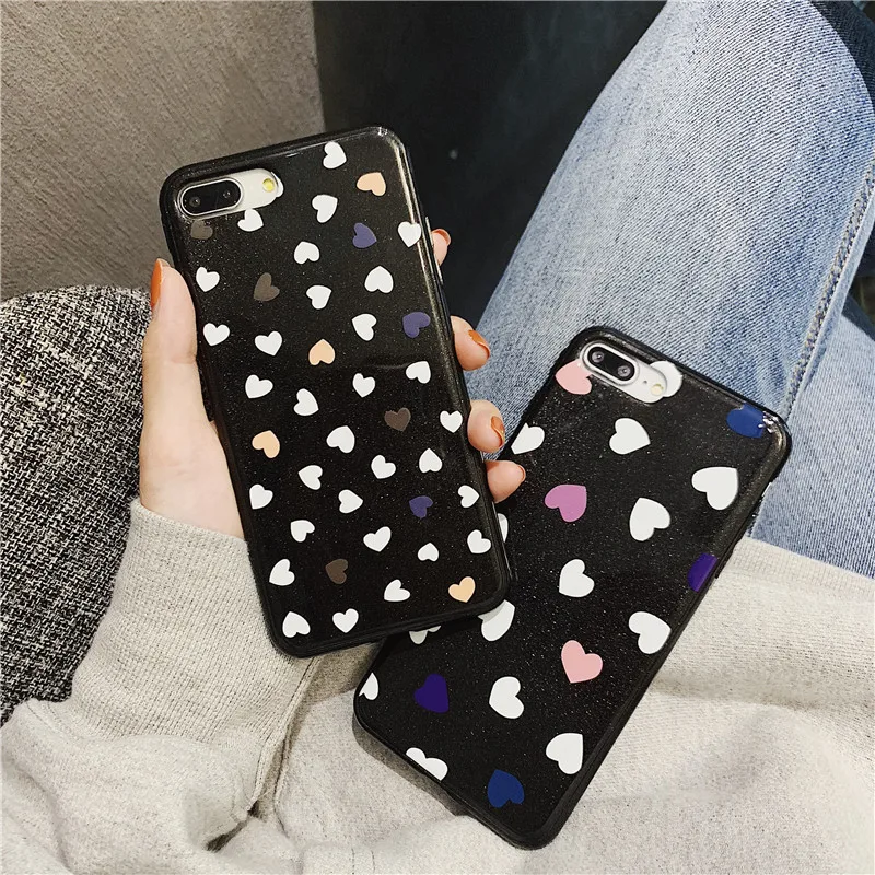 

Love Heart Glitter Phone case For iphone 7 XR XS MAX Case For iphone X 6 6S 7 8 plus Back Cover Silicon TPU Phone cases