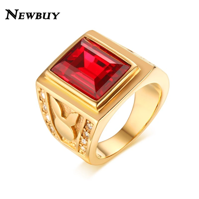 Buy NEWBUY Men's Ring Stainless Steel Big Red Stone
