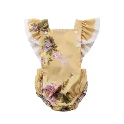 Комбинезон с цветочным рисунком для новорожденных девочек; кружевной комбинезон без рукавов; коллекция 2018 года; повседневный комбинезон;