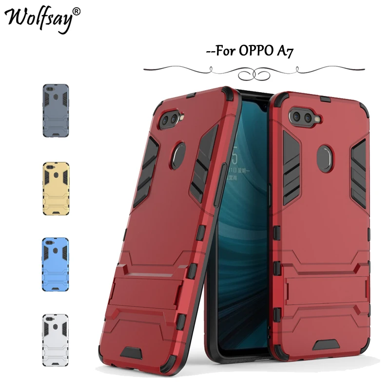

Wolfsay Cover For OPPO A7 Case Luxury Slim Robot Armor Rubber Plastic Phone Case For OPPO A7 Back Cover OPPO A7 A 7 Shell Fundas