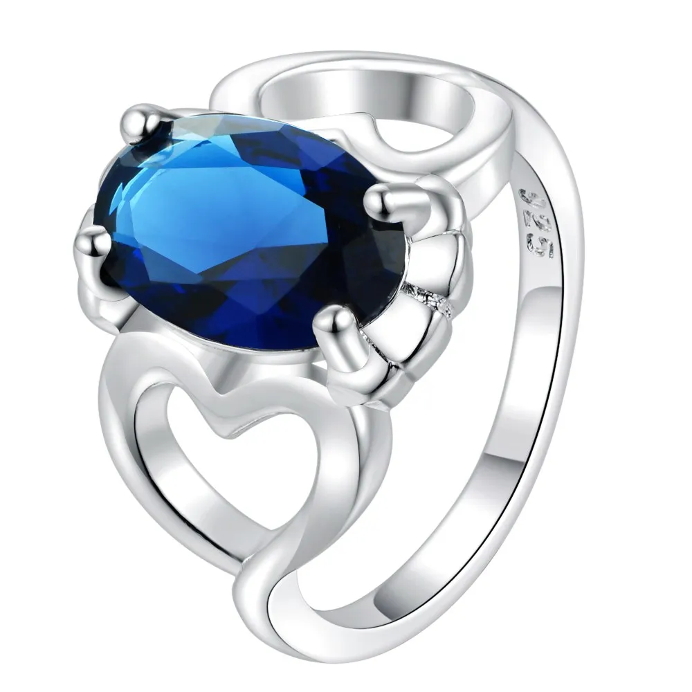love heart dark blue zircon Silver plated Ring Fashion Jewerly Ring