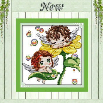 

Sunflower angel cartoon flowers diy paintings Counted Print on canvas DMC 11CT 14CT Cross Stitch kits Needlework Sets embroidery