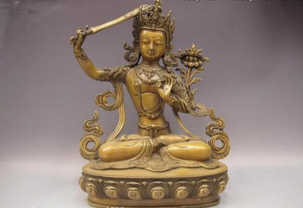 

S1048 Tibet Buddhism Copper Bronze Manjusri Manjushri Kwan-Yin Guan Yin Buddha Statue D0318