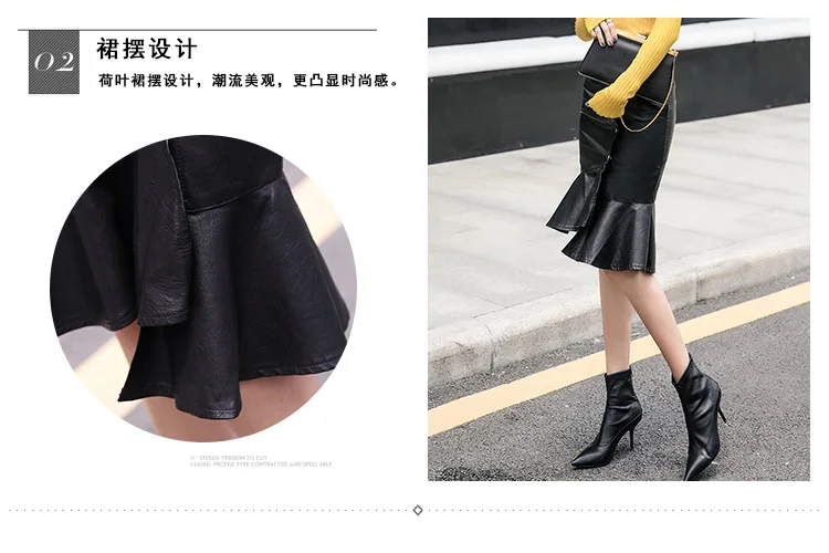Модные женские туфли из искусственной кожи юбки для женщин 2018 осень зима черная кнопка оборками дамы повседневное тонкий нерегулярные