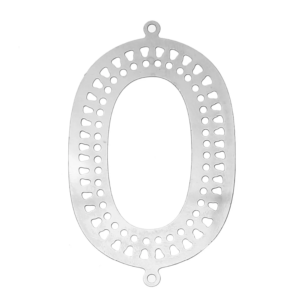 

Doreen Box 304 Stainless Steel Filigree Stamping Pendant Oval Silver Tone Hollow Carved, 10 PCs