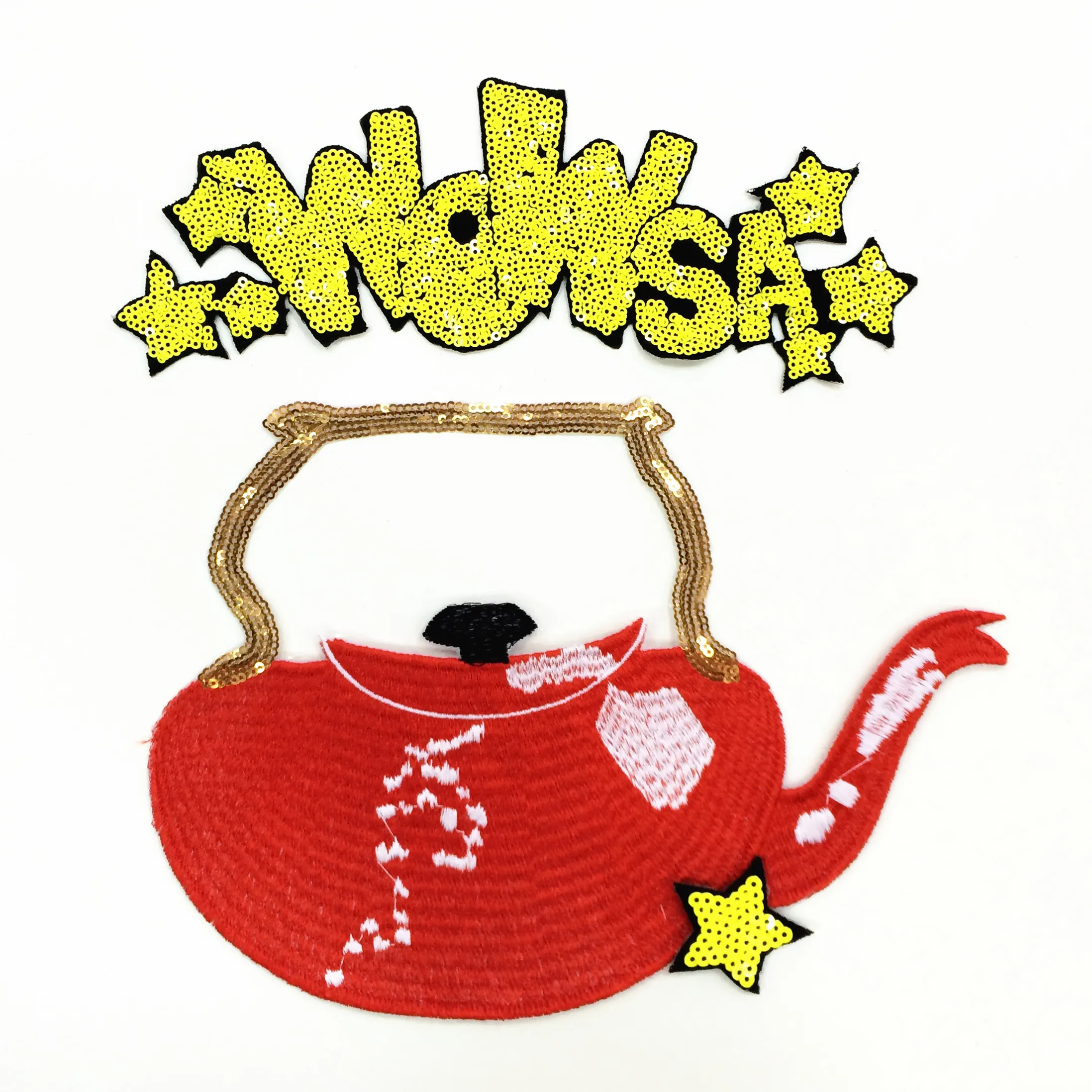 

Red kettle Sequins embroidered applique fashion vintage patch large decoration garment accessories Jacket sweater sew on patch