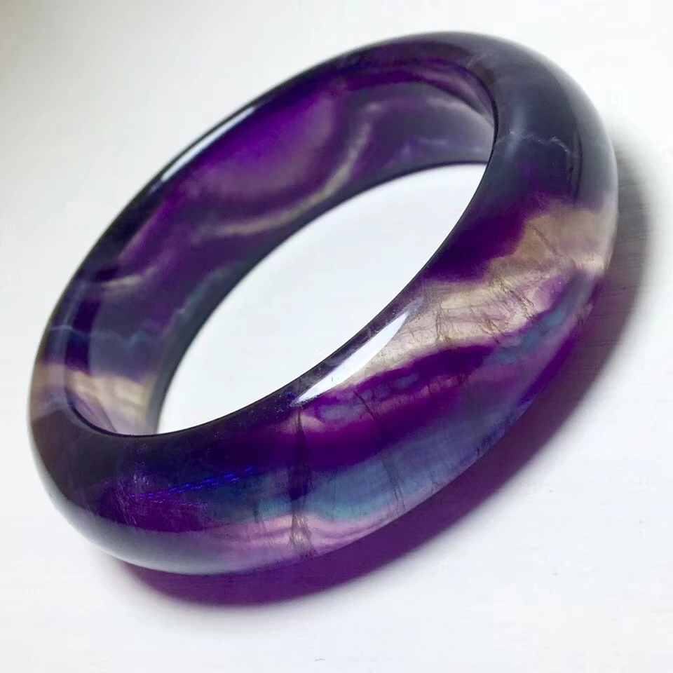 

Top Quality Natural Colorful Fluorite Crystal Woman Bangle Bracelet 54mm Bead Lady Fashion Healing Gift Stone AAAAA Certificate