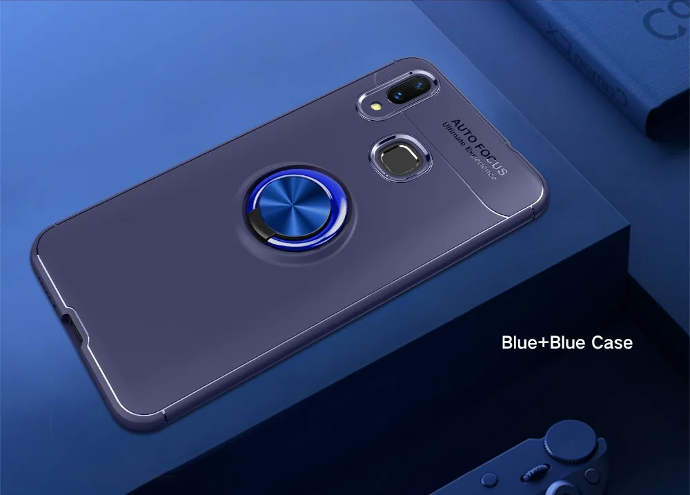 Чехол для samsung Galaxy A10 A30 A40 A50 A70, чехол из ТПУ с магнитным кольцом на палец, задняя крышка для телефона A 10, 40, 50, 70 - Цвет: Тёмно-синий