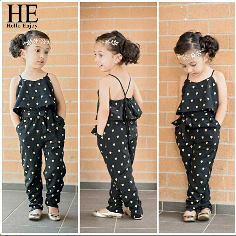 

HE Hello Enjoy Summer Girls Clothing Sets Cotton Sleeveless Polka Dot Strap Girls Jumpsuit Kids Clothes Outfits Children Clothes