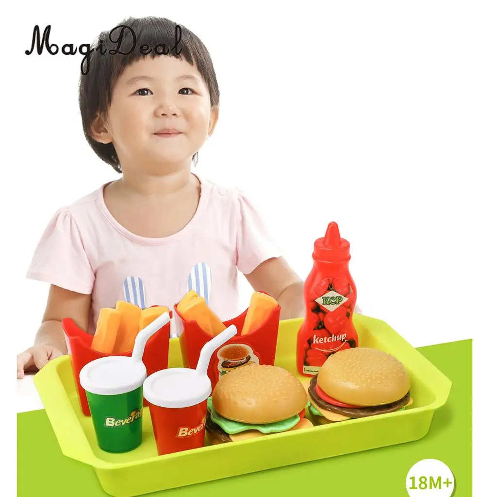 Pretend Play 8 Pieces Simulation Fast Food French Fries Hamburger Drinks Cuisine Kitchen Playset Kids Toy