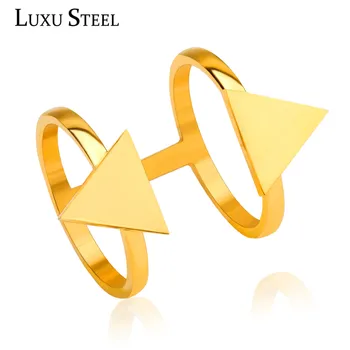 

LUXUSTEEL Simple Style Gold Color Hollow Out Triangle Ring For Women Wedding Rings anillos Accesorios Mujer