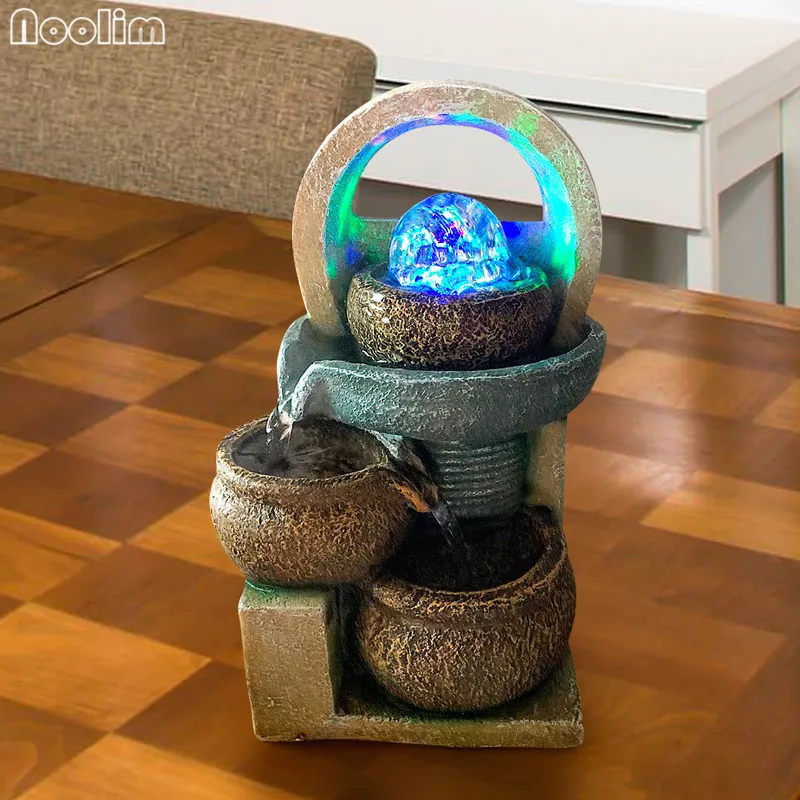 

Resin Water Fountains Water Tank Waterfall Feng Shui Wheel Home Office Tabletop Water Fountain Figurines Decoration Opening Gift