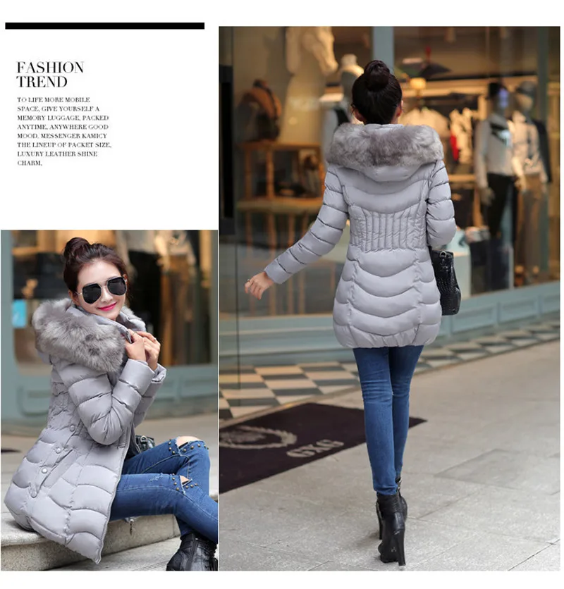 Женское зимнее теплое пальто с капюшоном приталенного размера плюс с большим меховым воротником, парка с хлопковой подкладкой, базовая Женская куртка, Jaqueta Feminina R937