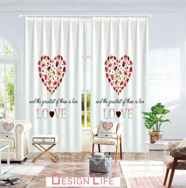 

New Design Simple Style 3D Digital Print Blackout love curtain for living room window custom made tende curtain