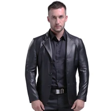 AIBIANOCEL Весенняя новая мужская куртка из натуральной кожи мужские куртки из овечьей кожи Модные Черные приталенные куртки с отворотом